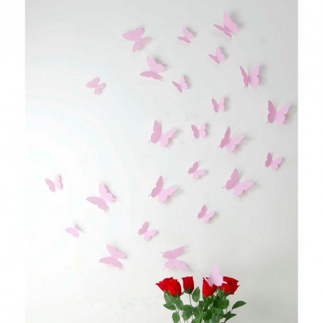 Kit de 12 Stickers papillons 3D roses pas cher - Stickers Nature discount - stickers  muraux - madeco-stickers