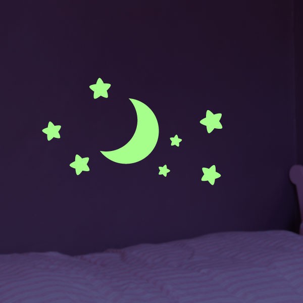 Demi-lune et 56 étoiles autocollantes phosphorescentes qui s'allument dans  l'obscurité