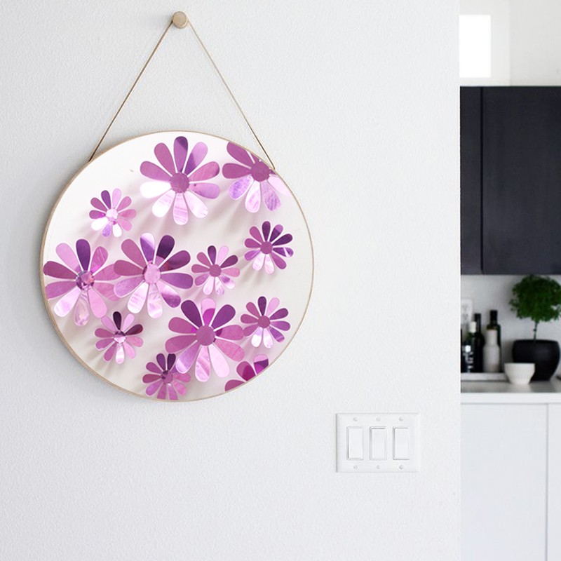 Sticker fleurs 3D chics adhésives MIROIR VIOLET pas cher