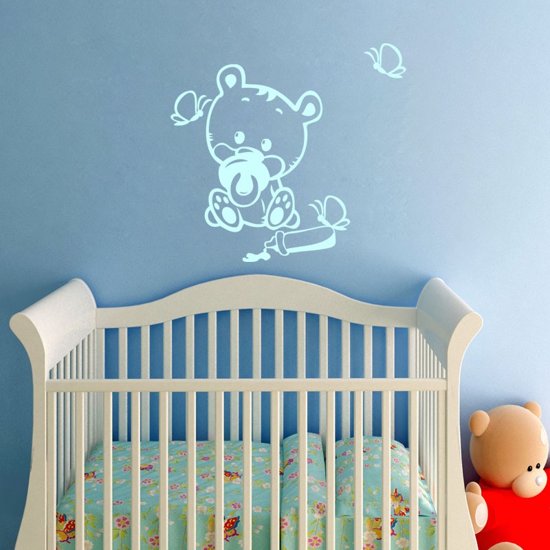 Stickers Bébé à bord ours bleu