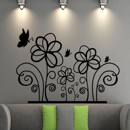 Stickers muraux fleurs - Sticker Garçon, d'arbres et des papillons