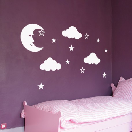Stickers Muraux Enfants,Dessin Animé Lune Étoile Danse Fille