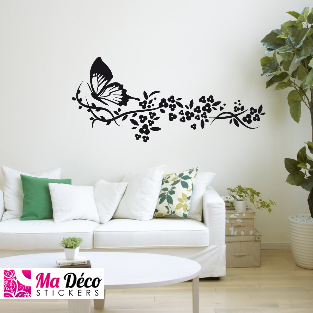 Stickers fleurs roses et papillons pas cher - Stickers Nature discount -  stickers muraux - madeco-stickers