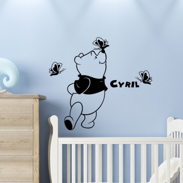 Sticker bébé ours avec des papillons pas cher - Stickers Enfants discount -  stickers muraux - madeco-stickers